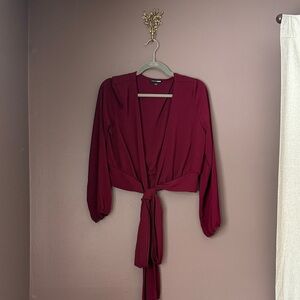 Fashion Nova Burgundy Tie-Front Blouse